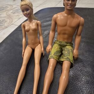 Barbie and Ken Doll Set with Blonde Hair and Green Shorts